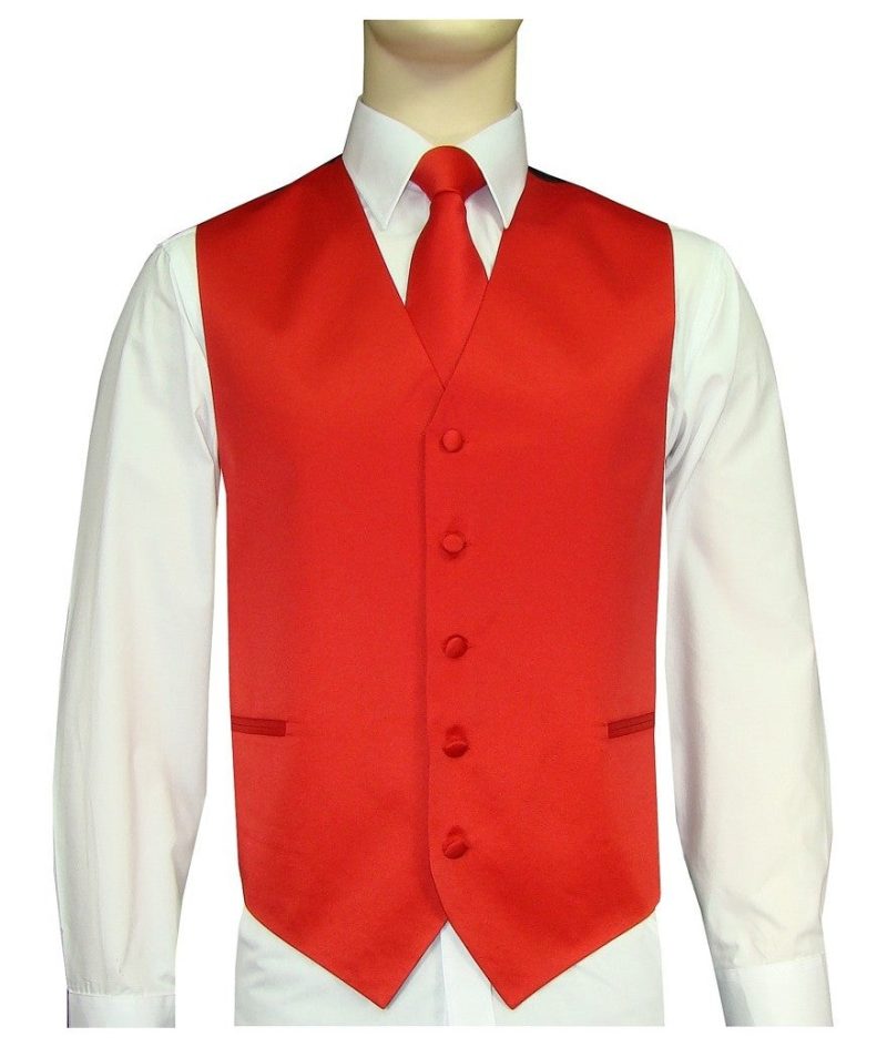 10 f red men s satin solid vest tie hanky