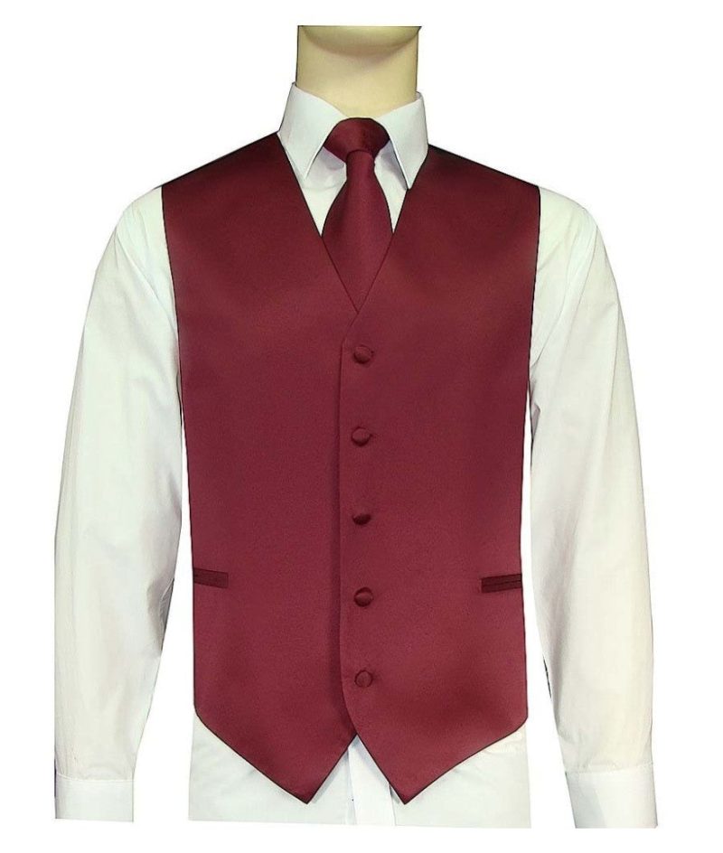 10 r wine burgundy men s satin solid vest tie hanky